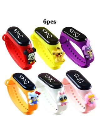 Kids' Water Resistant Silicone Digital Watch 6PCS 