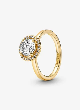 Pandora Timeless Women's Cubic Zirconia Classic Gold Plated Copper Silver Alloy Shining Round Halo Ring 161234C01 