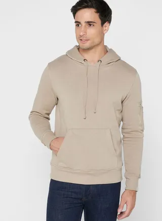 Patch Pocket Hoodie Beige 