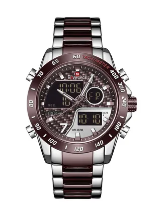 Men's Stainless Steel Analog & Digital Wrist Watch NF9171 S/CE/CE - 45 mm - Silver And Coffee 