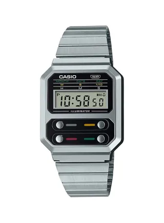 Digital Square Waterproof Wrist Watch With Stainless Steel A100WE-1ADF 