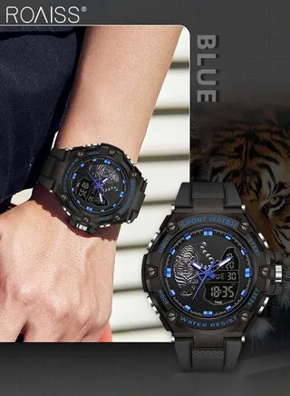 Men's Analog Digital Dual Display Sports Watch Multifunctional 50M Waterproof Luminous TPU Strap Electronic Quartz Wristwatch with Alarm Stopwatch Backlight 12H/24H for Outdoor Activities 