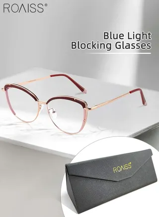 Women's Blue Light Blocking Glasses Blue Light Filter Computer Reading Gaming TV Phones Cat Eye Eyeglasses Fashion Anti Eyestrain Headache Eyewear Burgundy Pink Rose Gold 52mm 