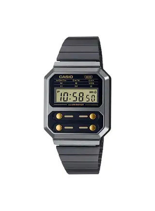 Octagon Shape Digital Stainless Steel Wrist Watch A100WEGG-1A2DF - 32mm - Black 
