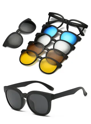 UV  Protection 1 Frame Eyeglasses + 5 Clip Lenses Sunglasses Polarized Magnetic 9010 