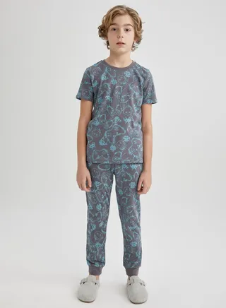 Boy Patterned Short Sleeve Pajama Set 
