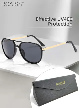 Men's Aviator Polarized Sunglasses, UV400 Protection Sun Glasses with Gold Metal Temples, Fashion Anti-Glare Sun Shades for Men Driving, Fishing, Traveling, 51mm 