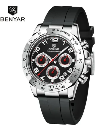 BENYAR Men's Watch Japan Quartz -30M Waterproof Fashion Sports Chrono Silicone Strap Men's Watch 