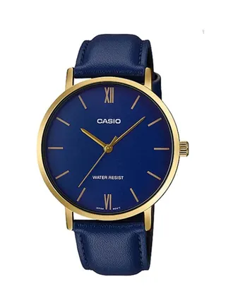 Men's Dress Leather Analog Wrist Watch MTP-VT01GL-2BUDF - 33 mm - Blue 
