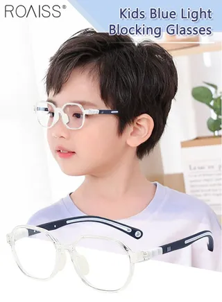 Kids Blue Light Blocking Glasses, Anti Eyestrain Computer Glasses, Gaming Eyewear UV400 Protection with Light Weight TR90 Frame for Boys Girls and Children Age 3-12, Clear and Blue 