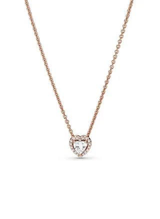 PANDORA Sparkling Heart Collier Necklace Adjustable Jewelry 14k Rose Gold and Cubic Zirconia 