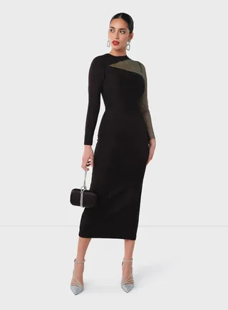 One Sided Diamonte Mesh Dress