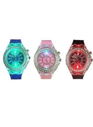 3 Pcs Silicone Bling Women Men Kids Watches Watch LED Luminous Colorful Lights Sport Waterproof Watches Girls Boys 