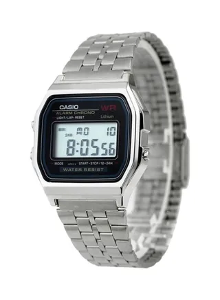 Men's Water Resistant Stainless Steel Retro Digital Watch A159WA-N1DF - 33 mm - Silver 