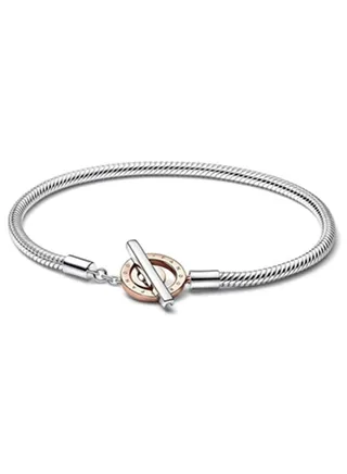 Pandora Signature Two-tone Logo T-Bar Snake Chain Bracelet for Women 