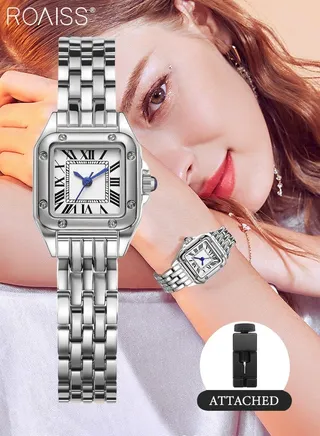 Women's Alloy Strap Quartz Watch Analog Display Small Square Roman Numerals Dial Waterproof Fashion Wristwatch as Gift for Ladies 