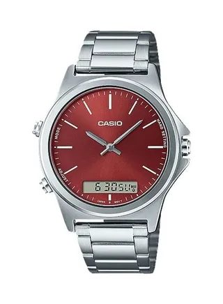Men's Red Dial Stainless Steel Band Analog-Digital Wrist Watch MTP-VC01D-5EUDF 
