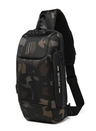 OZUKO Sling Backpack USB Anti-Theft Chest Bag Casual Shoulder Bag 34*8*17cm 