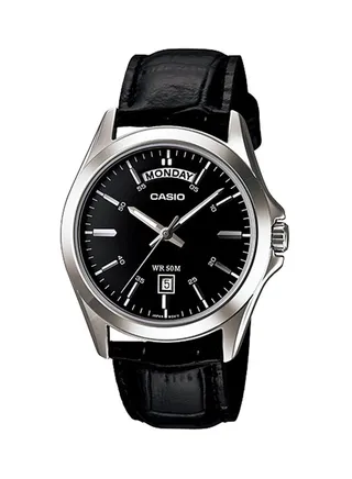 Men's Enticer Series Water Resisatnt Leather Analog Watch MTP-1370L-1AVDF - 45 mm - Black 