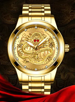 Gents Watch Luxury Golden Dragon Watch Stainless Steel Quartz Male Fashion Diamonds Watch for Men Business Classic Wrist Watch 