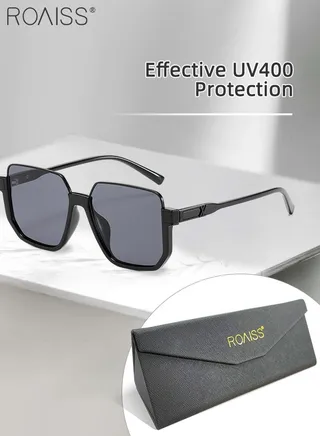 Semi Frame Square Sunglasses for Men Women UV400 Protection Sun Glasses with Alloy Frame Fashion Anti-Glare Sun Shades for Driving Fishing Traveling with Grey Lens 