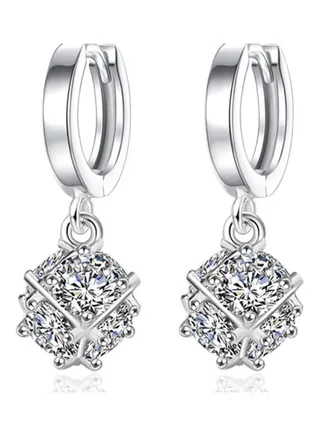 925 Sterling Silver Cube Six Zircon Studded Earrings 