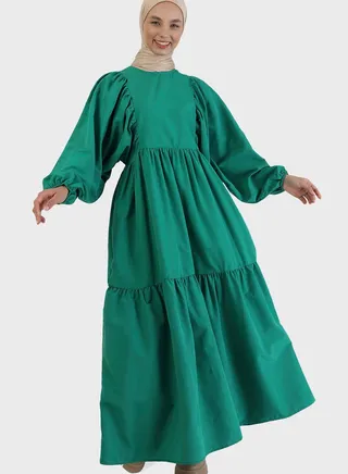 Balloon Sleeve Tiered Dress