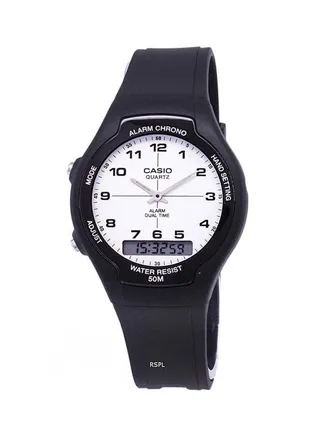 Women's Rubber Analog & Digital Wrist Watch AW-90H-7BVDF - 39 mm - Black 
