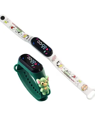 2 Pieces  Cartoon Kids LED Electronic Waterproof Touch Watch 