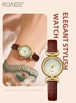 Women's PU Leather Strap Quartz Watch, Analog Display Round Dial, Waterproof Retro Simple Wristwatch as Gift for Ladies, Brown 