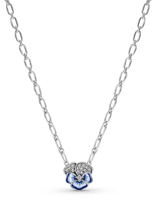 PANDORA pansy flower necklace sterling silver cubic zirconia 