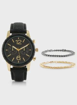Analogue Watch And Metal Bracelet Gift Set