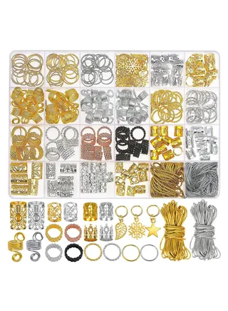 259PCS Hair Jewelry Accessories for Women Braids, Hair Loc Wire Wrapped Adornment for Dreadlock, Hair Aluminum Beads Charms Gold Braids Ring Cuffs Clips with Pendants for Hair Decorations 