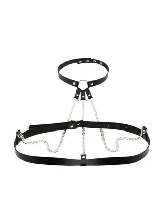 Zinc Alloy Leather Harness Belt Chain Body Necklace 