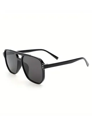 Rivet Double Beam Square Fashion Sunglasses Unisex Trendy Concave Shape Retro Shades 
