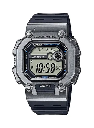 Men's Water Resistant Leather Digital Quartz Watch W-737H-1A2VDF - 52 mm - Black 