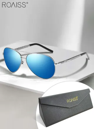 Men's Aviator Polarized Sunglasses, UV400 Protection Sun Glasses with Metal Frame, Fashion Anti-Glare Sun Shades for Men Driving, Fishing, Traveling, Silver, 62mm 