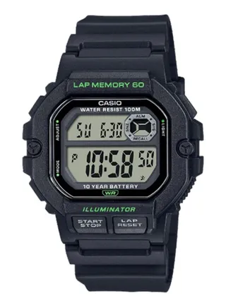 Water Resistant Resin Band Digital Wrist Watch WS-1400H-1AVDF - 44 mm - Black 