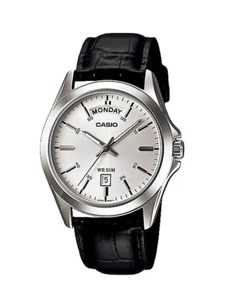 Men's Leather Analog Wrist Watch MTP-1370L-7AVDF - 40 mm - Black 