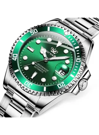 Men's Quartz Silver Stainless Steel Band Green Dial Watch 41mm 