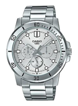 Men's Stainless Steel Round Shape Analog Watch MTP-VD300D-7EUDF - 45 mm - Silver 
