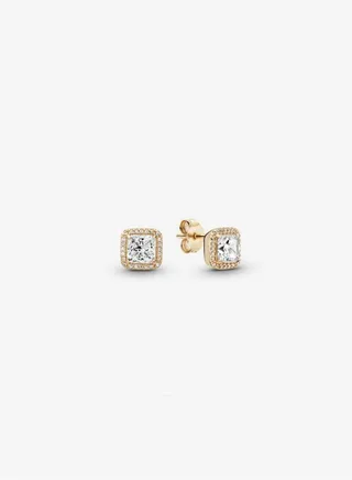 Pandora Timeless Women's Fashion Versatile Classic Cubic Zirconia Gold Square Radiant Halo Earrings, Pendant Earring Gift 250327CZ 