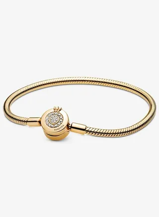 Pandora Women's Fashion Classic Gold Sparkling Crown Letter O Snake Bone Chain Bracelet 569046C01 