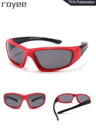 Polarized Sunglasses for Kids, UV400 Protection Cute Beach Holiday Sun Glasses with Lightweight Flexible TPEE Frame for Boys Girls and Children Age 3-12, Red Frame 