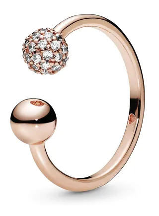 PANDORA Polished Pave Bead Open Ring in 14k Rose Gold with Cubic Zirconia 