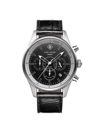 Men's Chronograph Round Shape Leather Wrist Watch KKVI6401 - 43 Mm 