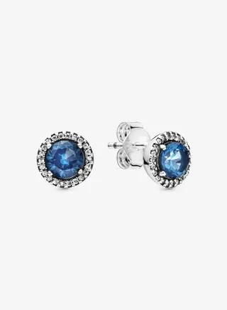 Pandora Timeless Cubic Zirconia Women's 925 Silver Blue Shining Round Earrings 296272C01 