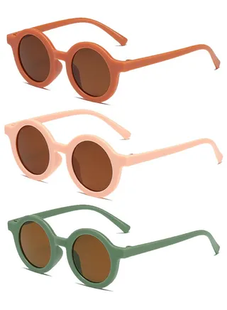 3PCS Kids Sunglasses, Retro Lovely Round Sunglasses For Kids Girls Boys Sunnies UV400 Protection Sun Glasses, Flexible Frame For Girls Boys Age 1-8 Morandi Sunglasses Fashion Beach Holiday 