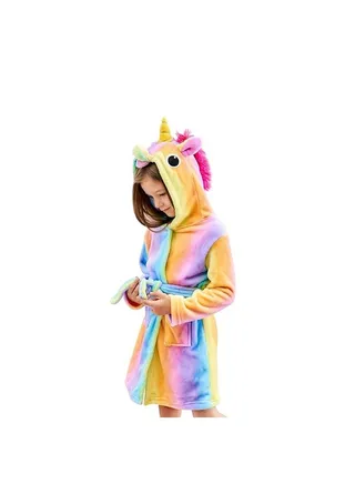 Baby Girls Unicorn Design Bathrobes Hooded Nightgown Soft Fluffy Bathrobes Sleepwear For Baby Girls(120) 