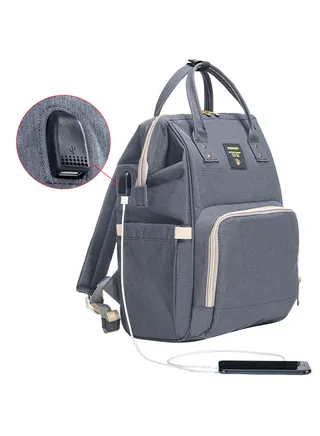 Multifunction Travel Backpack Diaper Bag With USB - Grey 